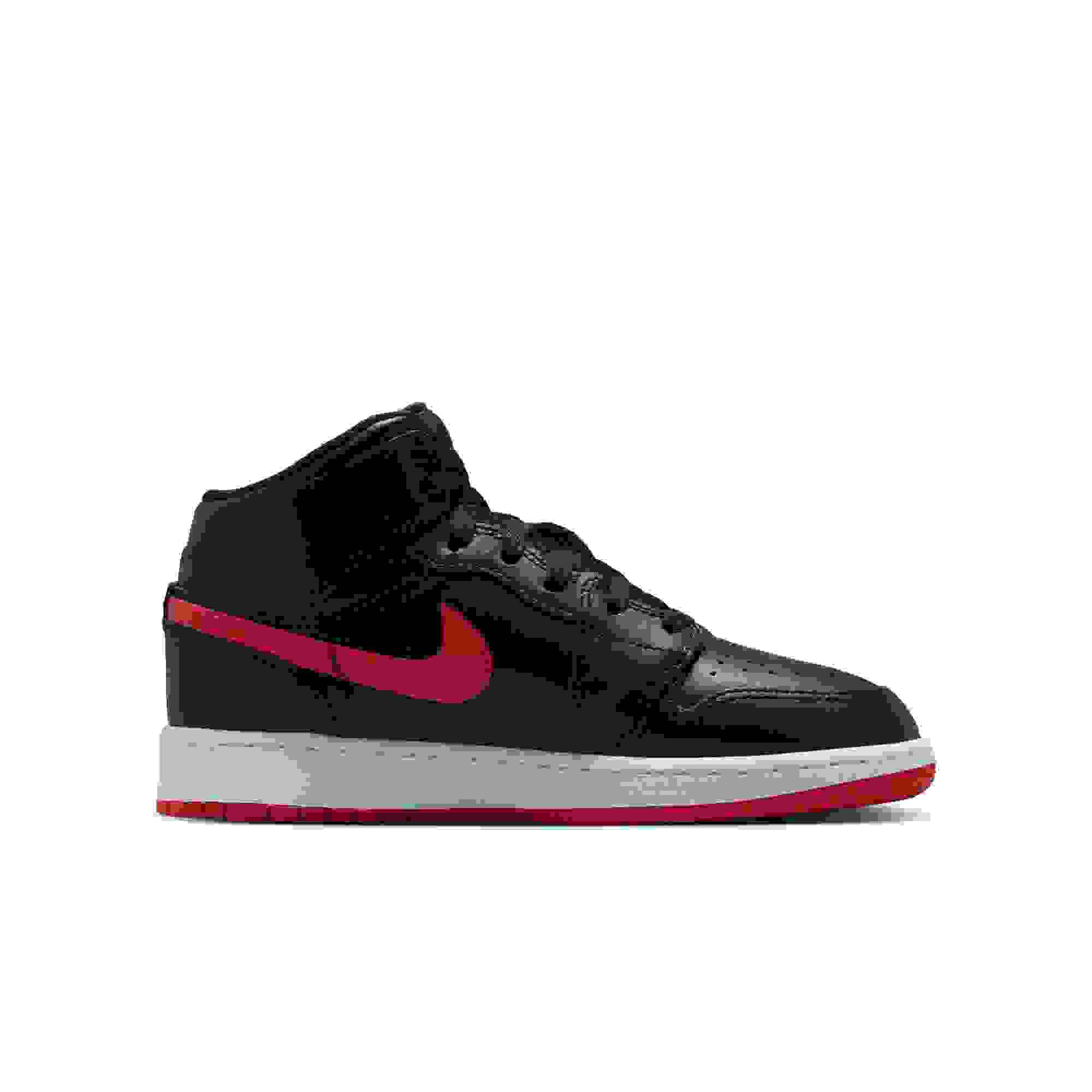 Jordan 1 Mid Grade School Boys' "Black/University Red/White" Shoe